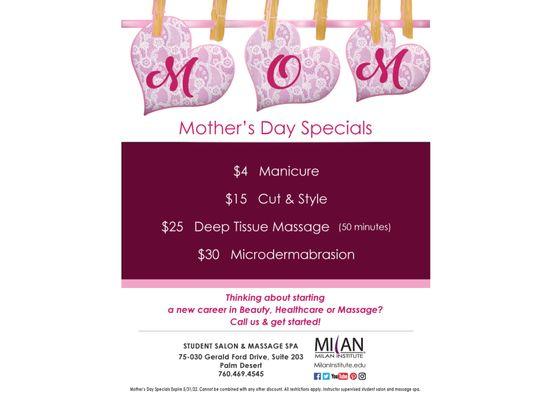 Mother's Day Specials! Valid 5/1/22 - 5/31/22