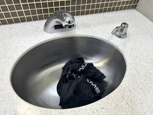 Somebody's shorts in the sink. Non-stop excitement at this dumpster fire!