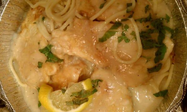 Chicken francese over spaghetti