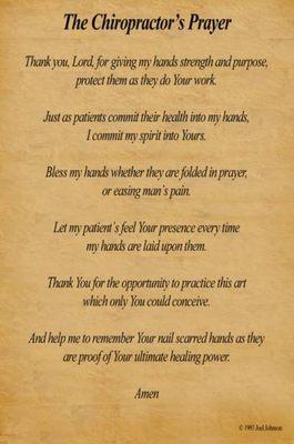 The Chiropractor's Prayer on the wall at Nexus Chiropractic.