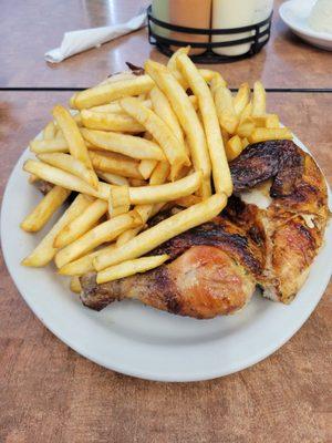 Whole chicken with fries.