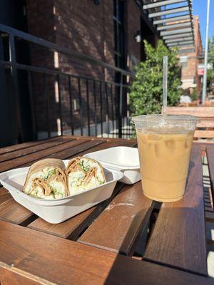 Scrambled Feta Wrap with Iced Coffee