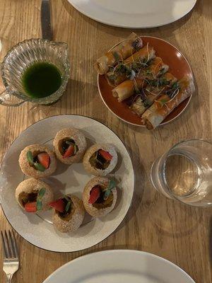 Pani puri and pork lumpia