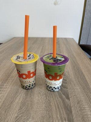 Coffee boba and green tea macha boba