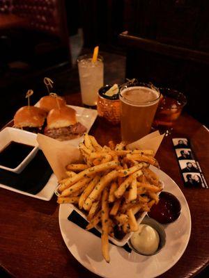 Sliders and Fries with Cocktails