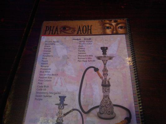 Hookah menu