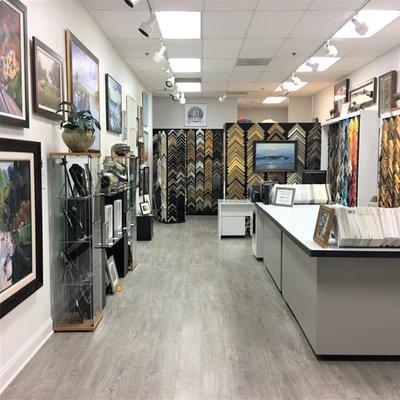 Interior of Broadway Gallery in Great Falls offering one of the largest selections for frame design and a variety of original fine art.