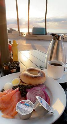 Smoked Salmon , Onion and Bagel, Coffee - Regular and Decaffeinated