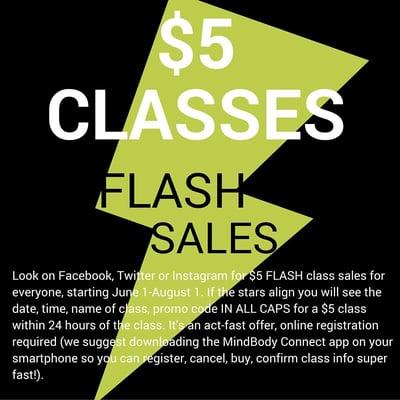 Summer 2016 has started with a lot of flash! Swim over to aerial yoga for special $5 classes...follow us on FB, Twitter, Instagram and Yelp!