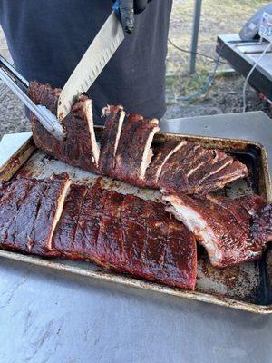 Rib ribs and rib with sweet potato fries.