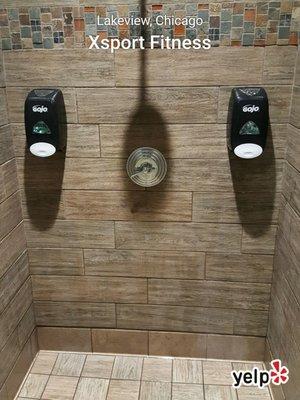 Double soap dispensers in the showers!