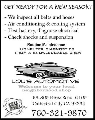 For Great service
 and a knowledgeable 
 staff.  Call now. 
 760-321-9870