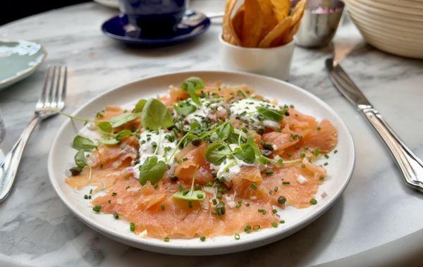 Smoked salmon with housemade potato chips. Sensational!