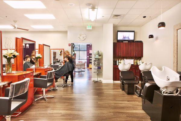 The chic styling area at the Cahaba location of Tonya Jones SalonSpa, Birmingham's best salon featuring Aveda products and services