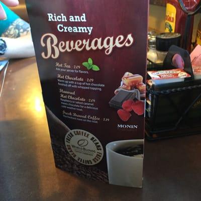 Beverage menu