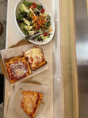 Large garden salad, Nonna, Sicilian and Cheese slices