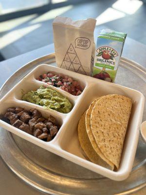 Kid's Taco Meal (w/ steak and guacamole pictured here)