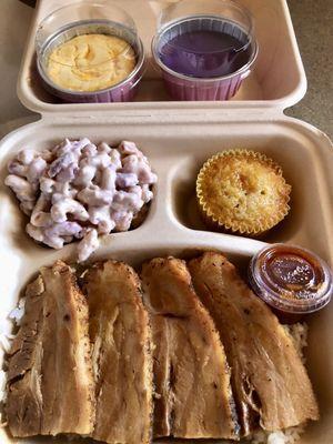 Pictured is the Pork Belly plate, lilikoi cheesecake and ube cheesecake. The owners are awesome and the food is amazing!