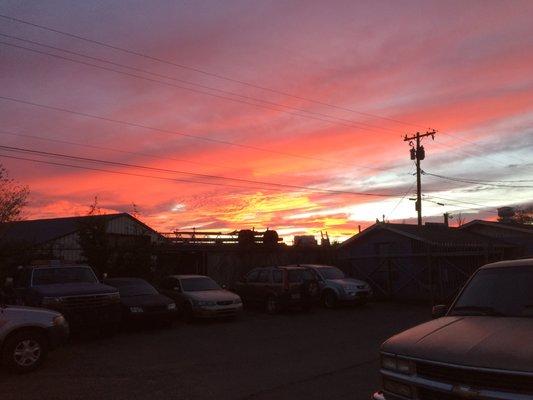 BEAUTIFUL SUNSET OVER OUR SECURE YARD.