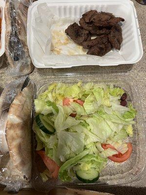 Steak tips salad. Salad was barely even filled