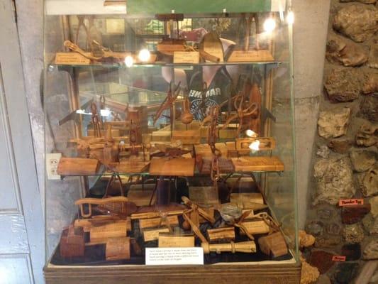 Different varieties of wood found in Oregon carved by Mr. Johnson.