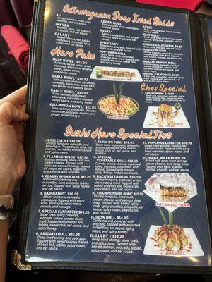 Deep fried roll and Poke menu