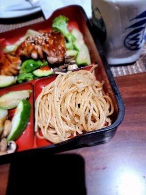 Dinner Bento Box- Noodles. Needs a bit of sesame oil or something for flavor