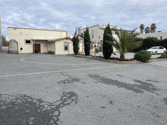 Parking lot, basketball hoop