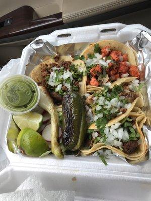 Barbecoa, Carnitas, Pollo and Carne Asada Tacos.