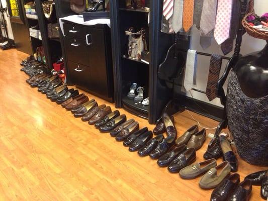 Rows and rows of quality, brand name, refurbished shoes needing new homes!