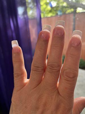 Day 1 of nails, the white tips are attached incorrectly.