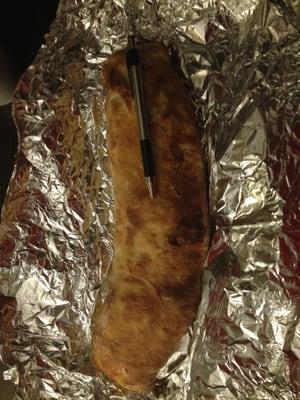 This is the small stromboli...it's not so small. The pen is on there for reference...it's like 10 inches long. Delicious!