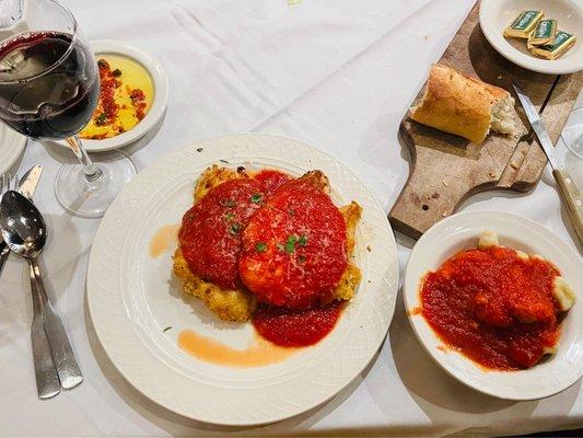 Chicken Parmigiana Small Plate Served with side of gnocchi