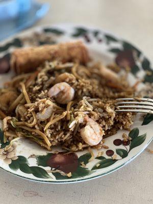 Shrimp fried rice, shrimp egg roll and shrimp lo mein ( yes I love shrimp)