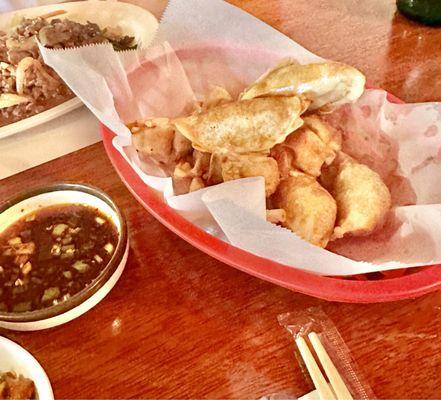 Epic fried dumplings with a tasty dipping sauce.