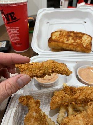 Strips the size of fingers.  I have been to others canes and not experienced this.