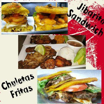 Jibarito Sandwich (plantain sandwich) 
Chuletas Fritas  (fried pork chops)