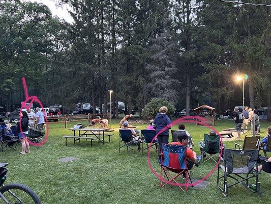 Mgr and staffer playing cornhole and drinking with campers even after we asked them to come back to our site, they don't care