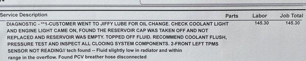 $210 oil change + $145 bill for a mistake they made= $355 oil change