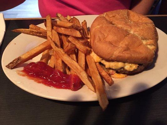 Pimento Cheese burger with hand cut fries