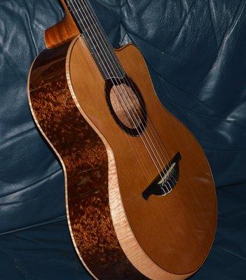 HsienMo F style with Quilted Mahogany & Cedar top.