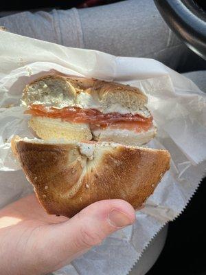 Sesame bagel and salmon