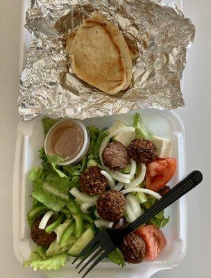 Greek salad with falafel to go