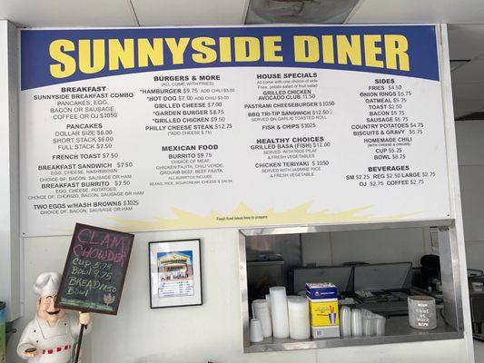 Here's the Sunnyside Diner's menu