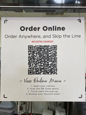 QR code for menu to order on line so ready when u get there