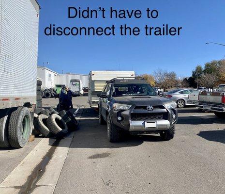 Pull through driveway for changing tires on trailers without disconnecting - nice!