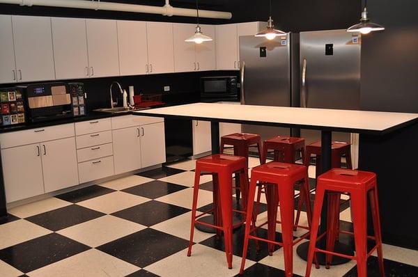 The LitLounge has a kitchen with two refrigerators and microwaves, a sink and a dishwasher.