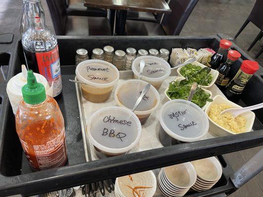 Sauce and utensil/dish cart.