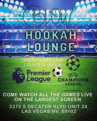 Come watch all the premier league & champions league games live on your large screen.