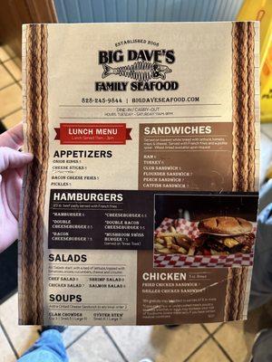 Front of the menu